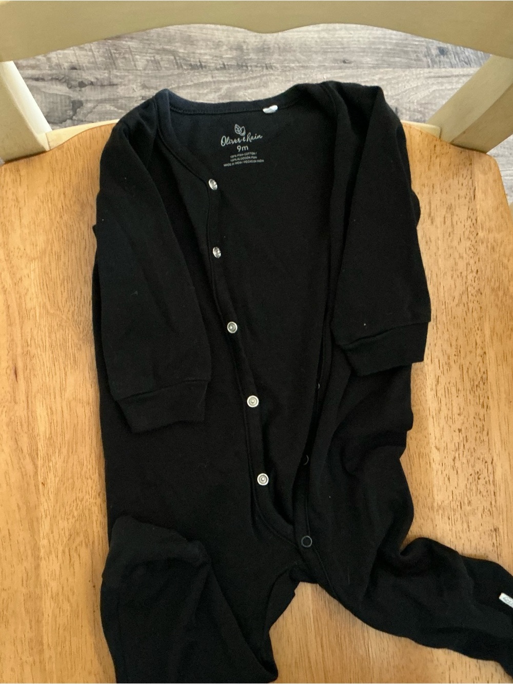 Oliver & Rain Black Baby Footie One-Piece